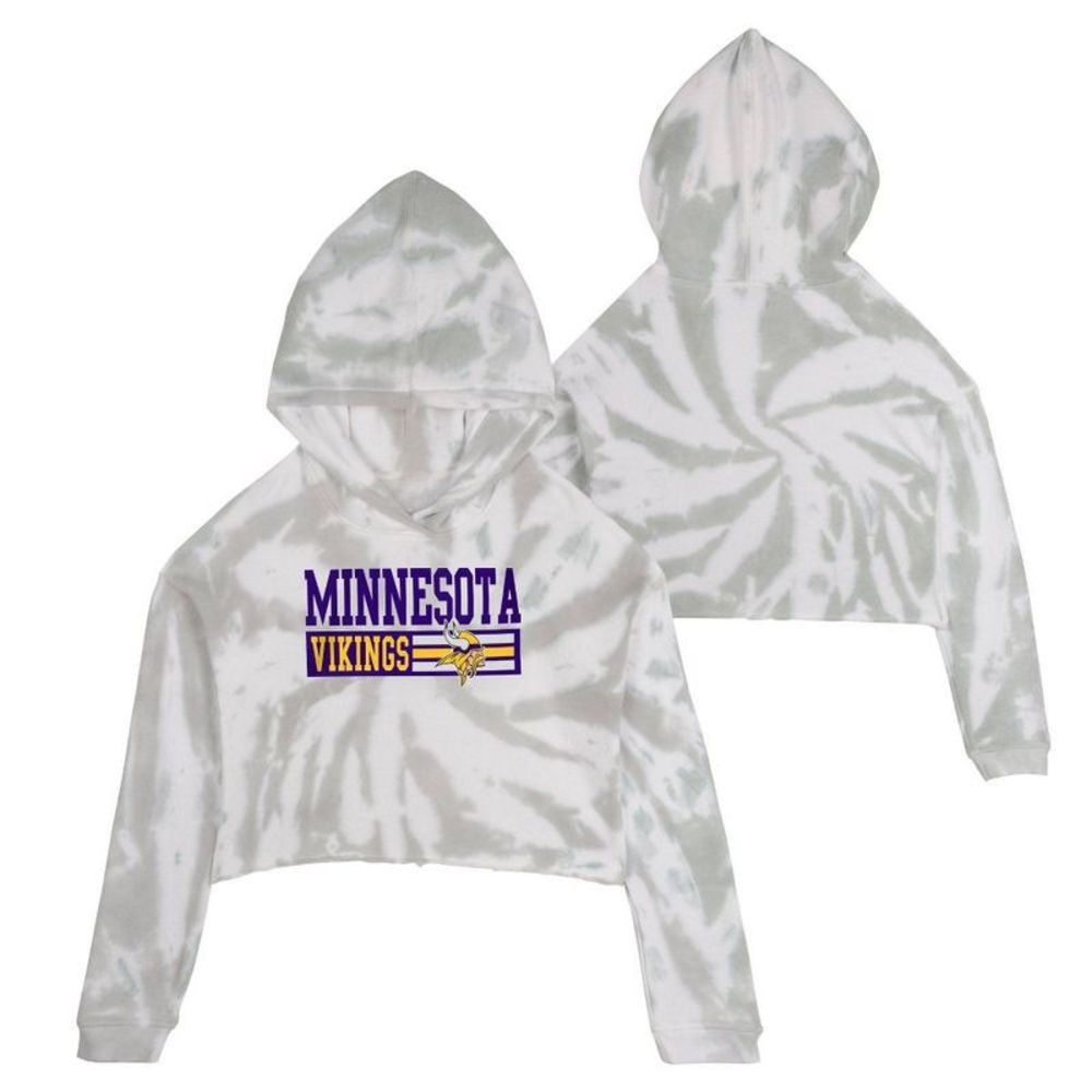NFL Minnesota Vikings Girls' Gray Tie-Dye Crop Hooded Sweatshirt - L